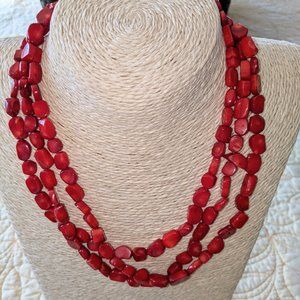 NWT Red Coral Three Strand Necklace - Sterling Silver